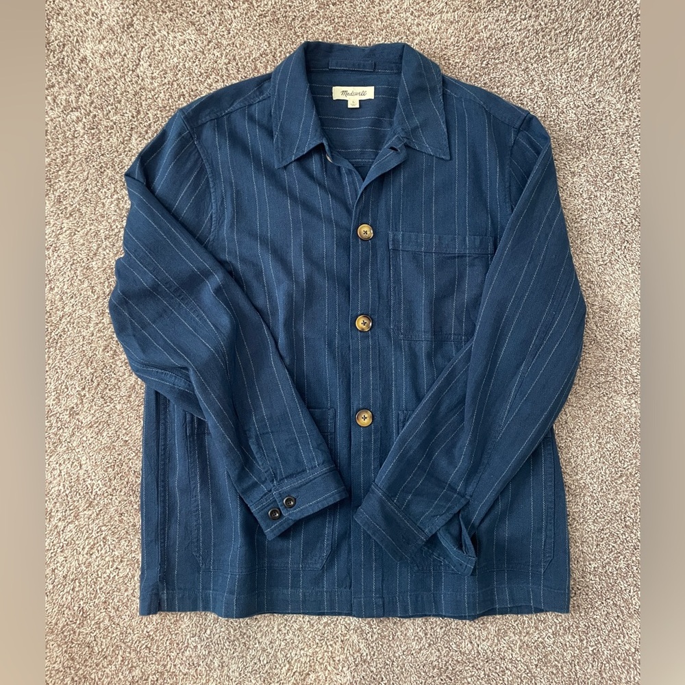 Madewell 100% Cotton Lightweight Chore Jacket in Navy Chalk Stripe
